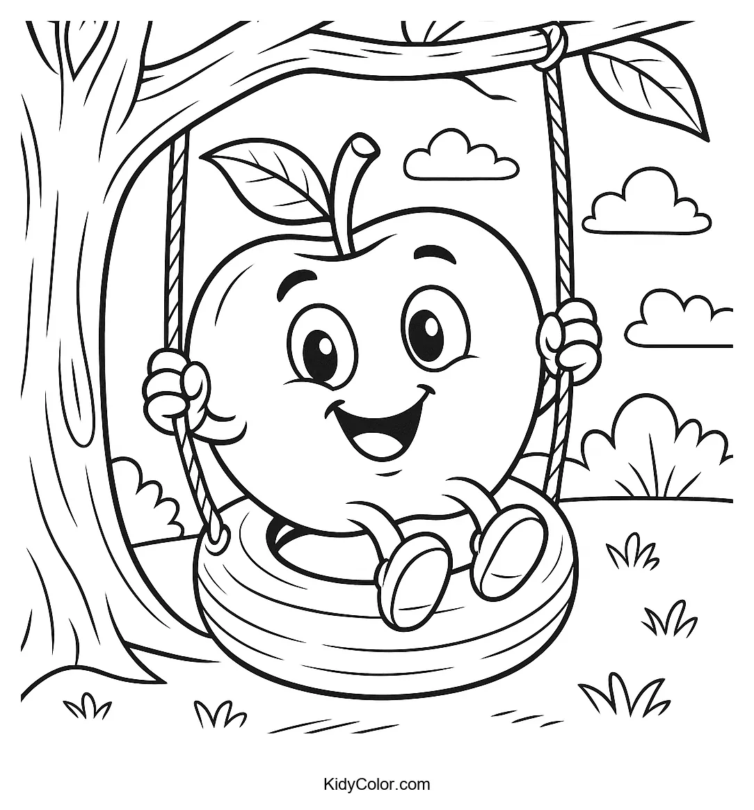 Apple sitting on a tire swing