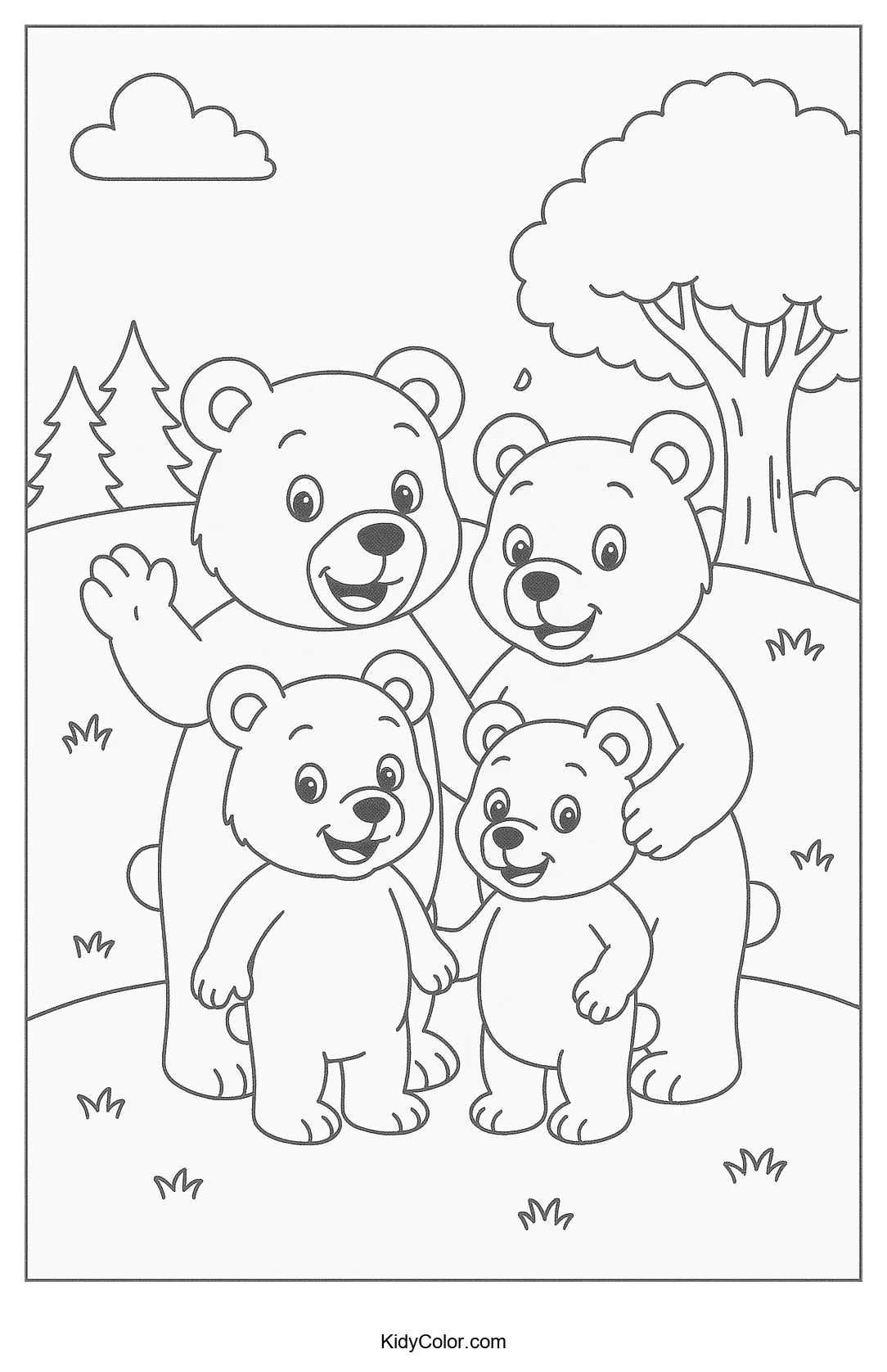 Bear family outdoors coloring page