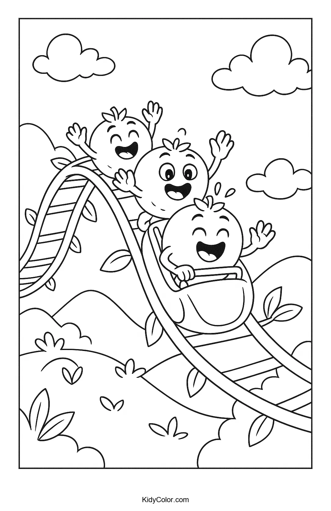 Coloring page of blueberries on a vine