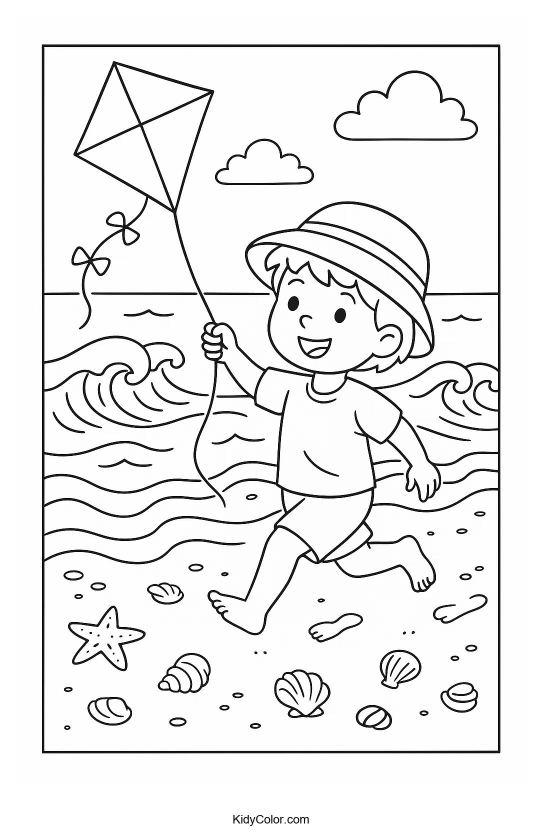Boy flying a kite on the beach