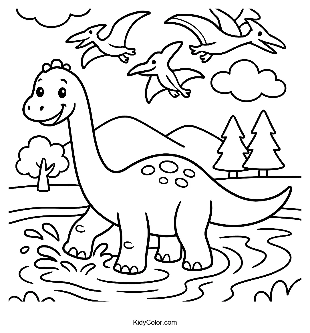 Brachiosaurus splashing in river
