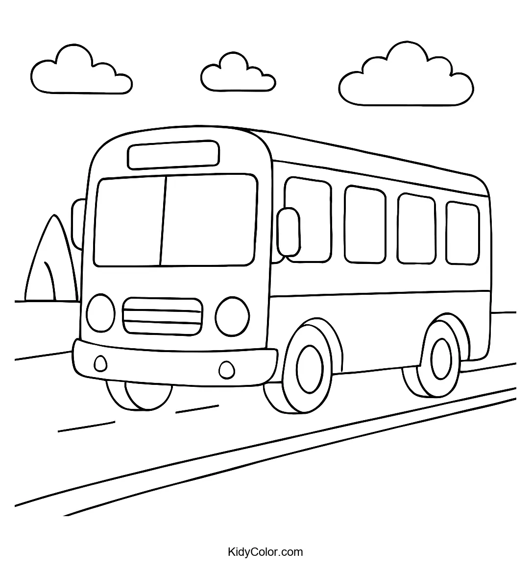 Cartoon bus on a curved road