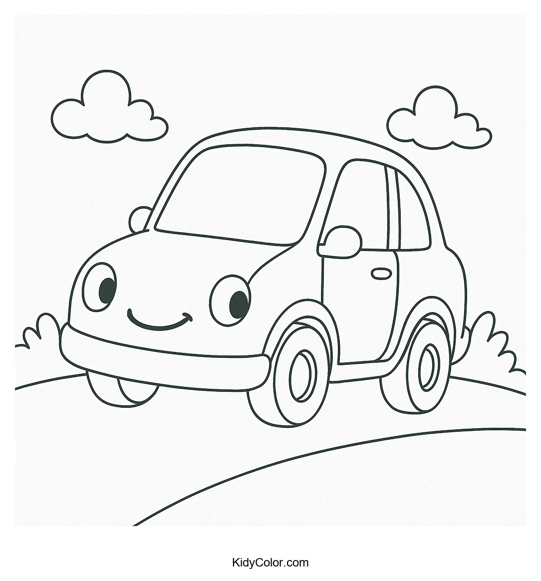 Cartoon car on a curved road