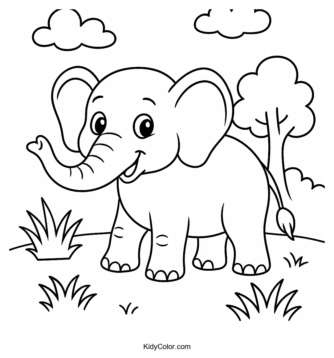 Cartoon elephant in nature coloring page