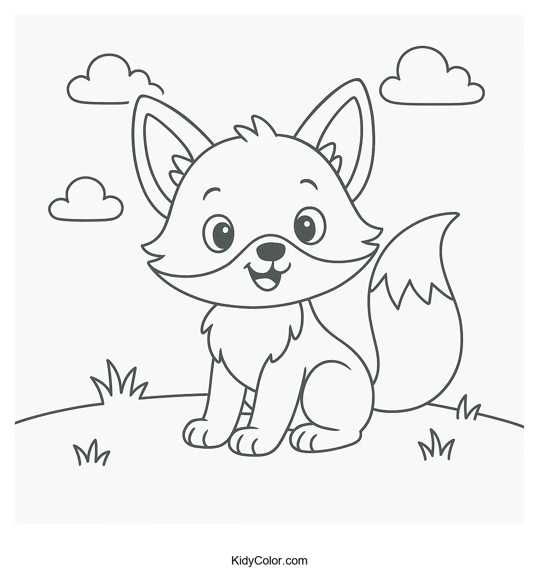 Cartoon fox sitting on grass