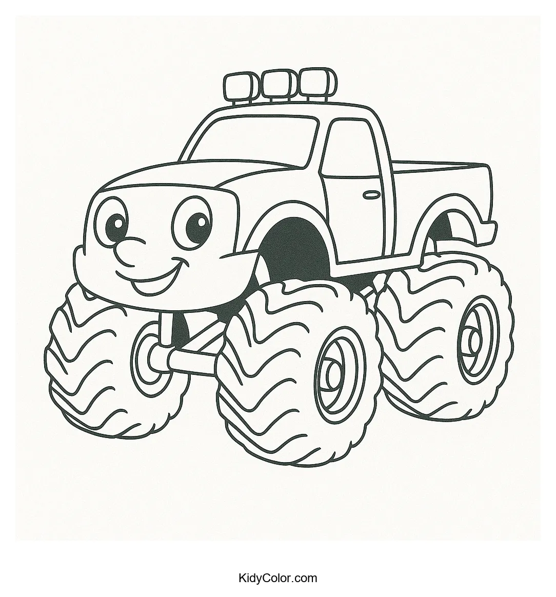 Cartoon monster truck with a friendly face