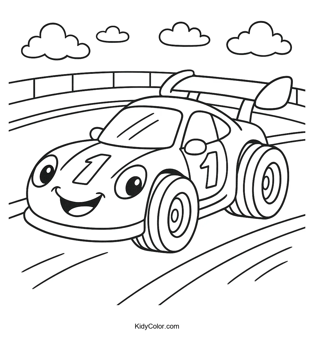 Cartoon race car on a track