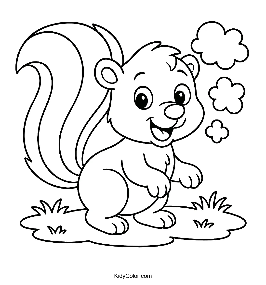 Cartoon skunk with a puff of odor