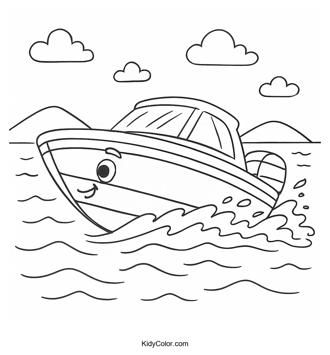 Cartoon speedboat on wavy waters