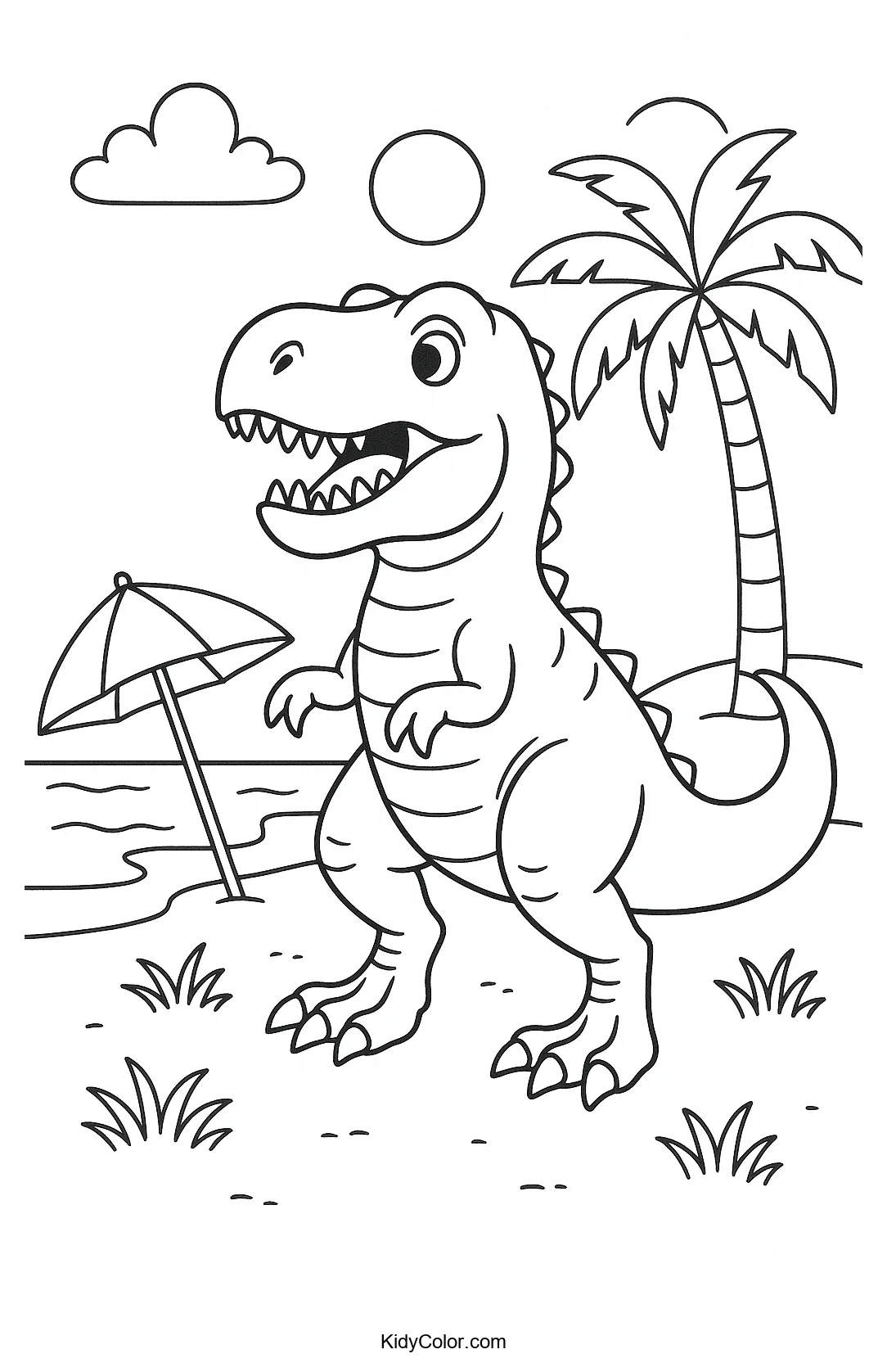 Cartoon T-Rex on the beach