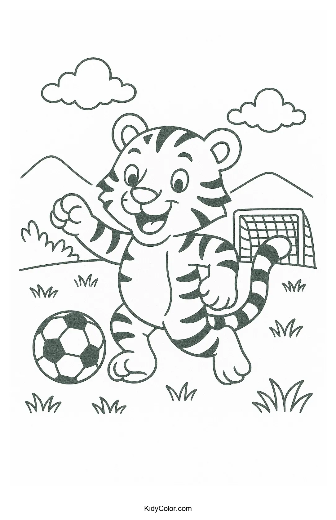 Cartoon tiger playing football