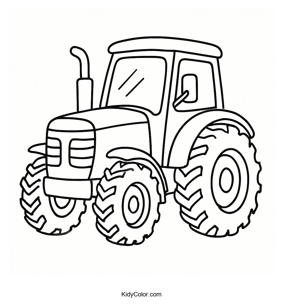 Cartoon tractor in bold lines for coloring.