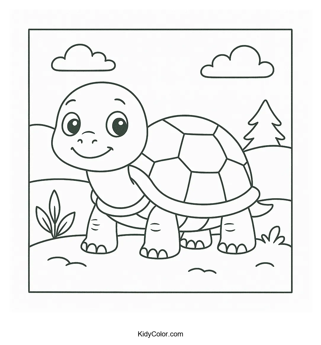 Cartoon turtle in a natural setting
