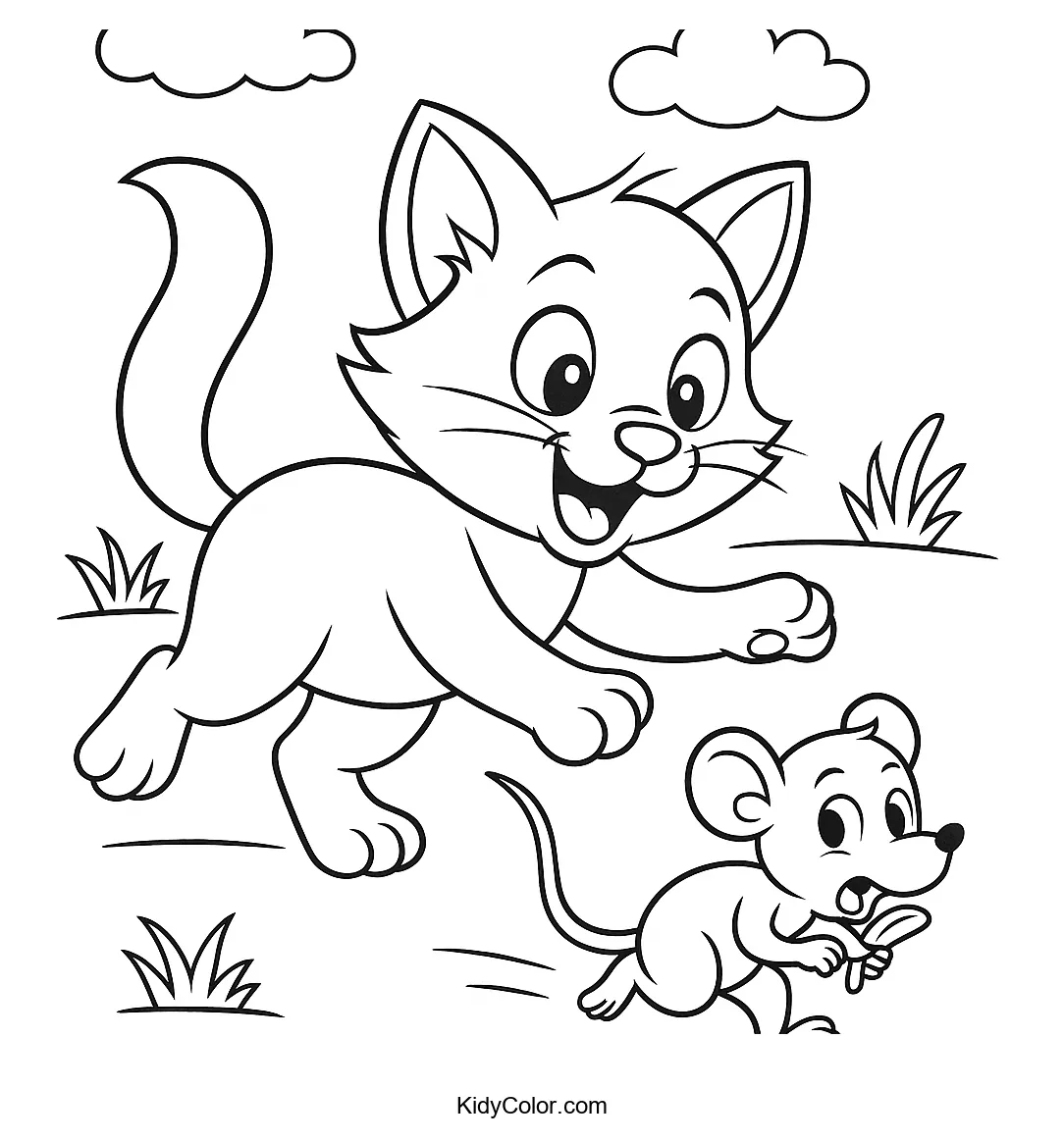 Cat chasing a mouse in a playful scene