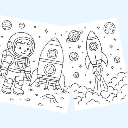 Free space travel coloring pages for kids