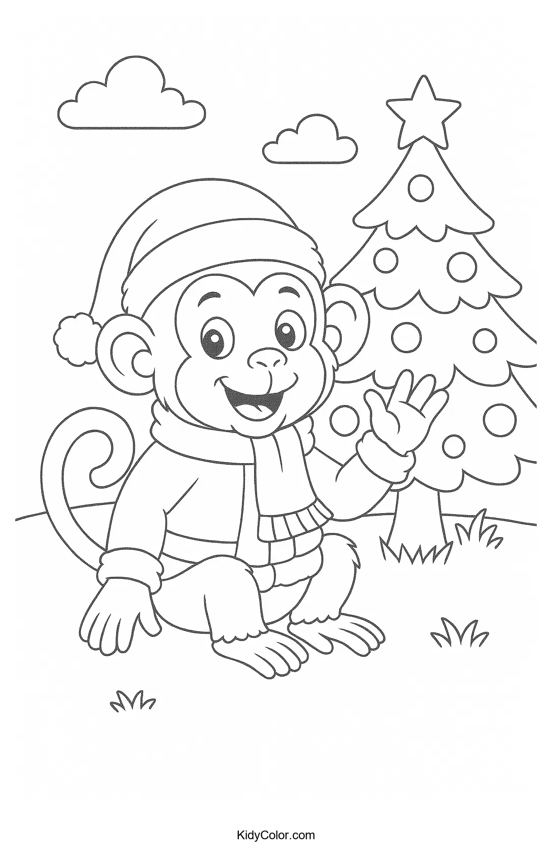 Cheeky monkey with Christmas tree