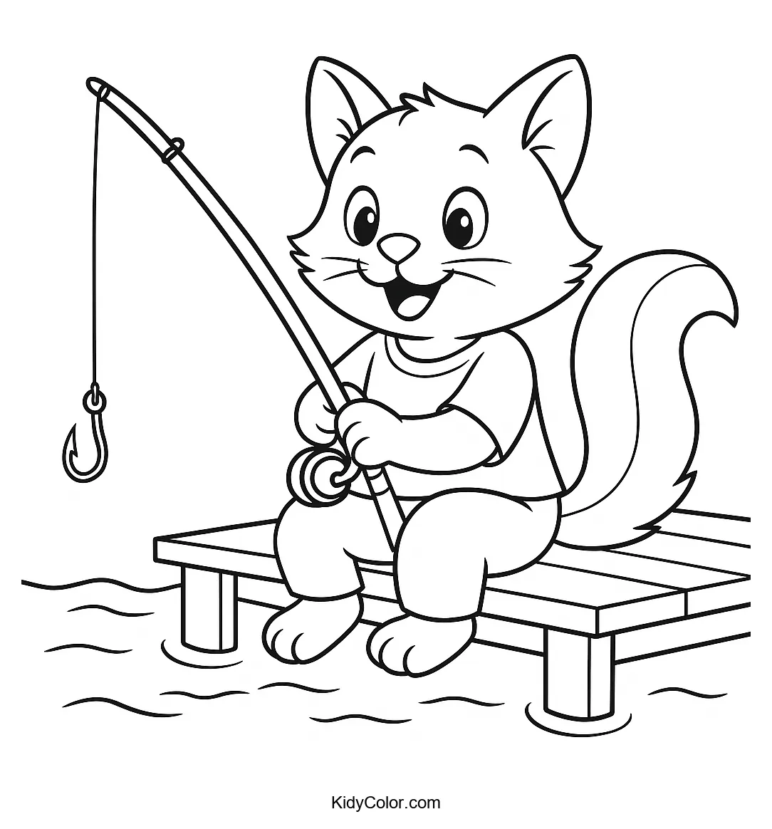 Cat fishing on a dock