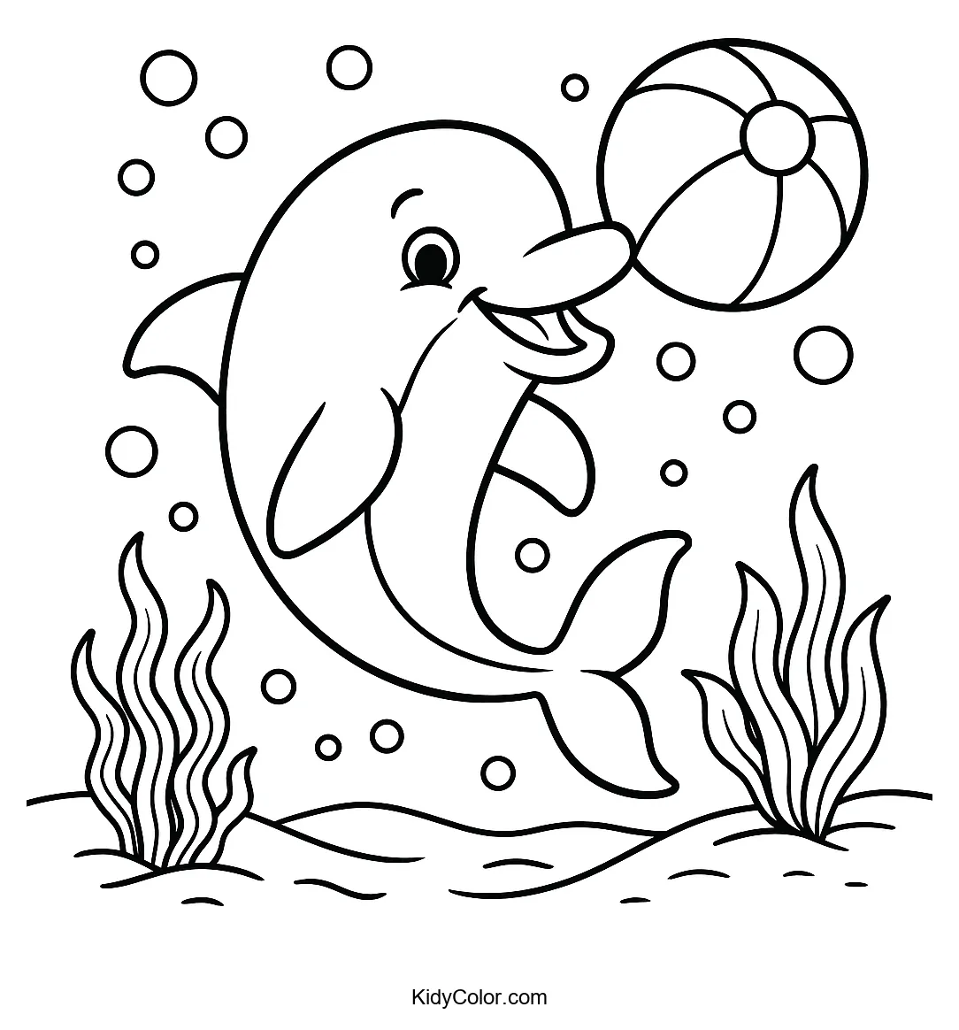 Cheerful dolphin with a beach ball