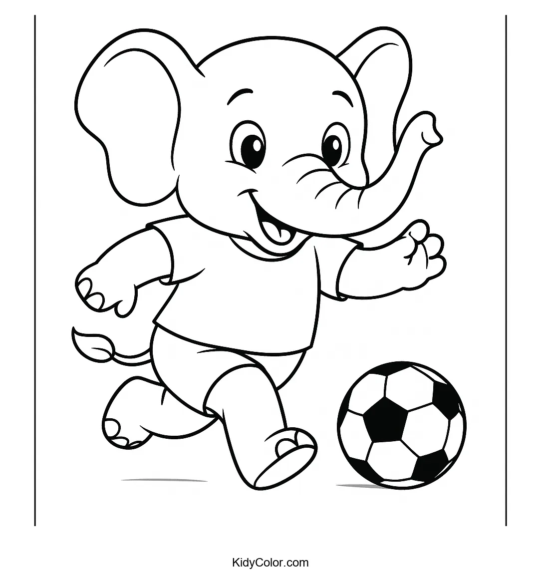 Cheerful elephant kicking a soccer ball