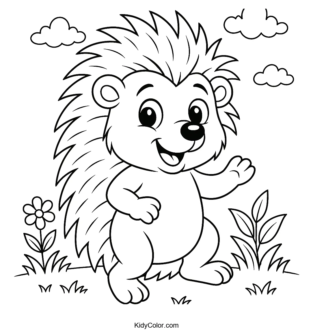 Cheerful hedgehog in a grassy field