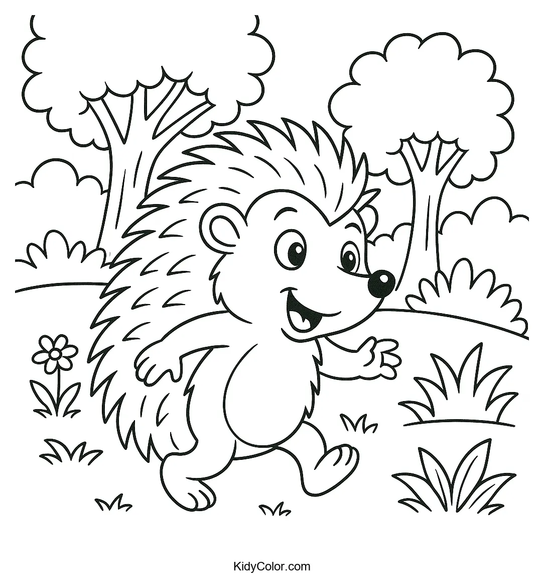 Hedgehog in the forest coloring page