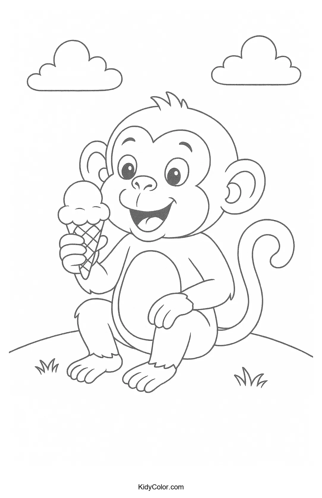Cheerful monkey eating ice cream