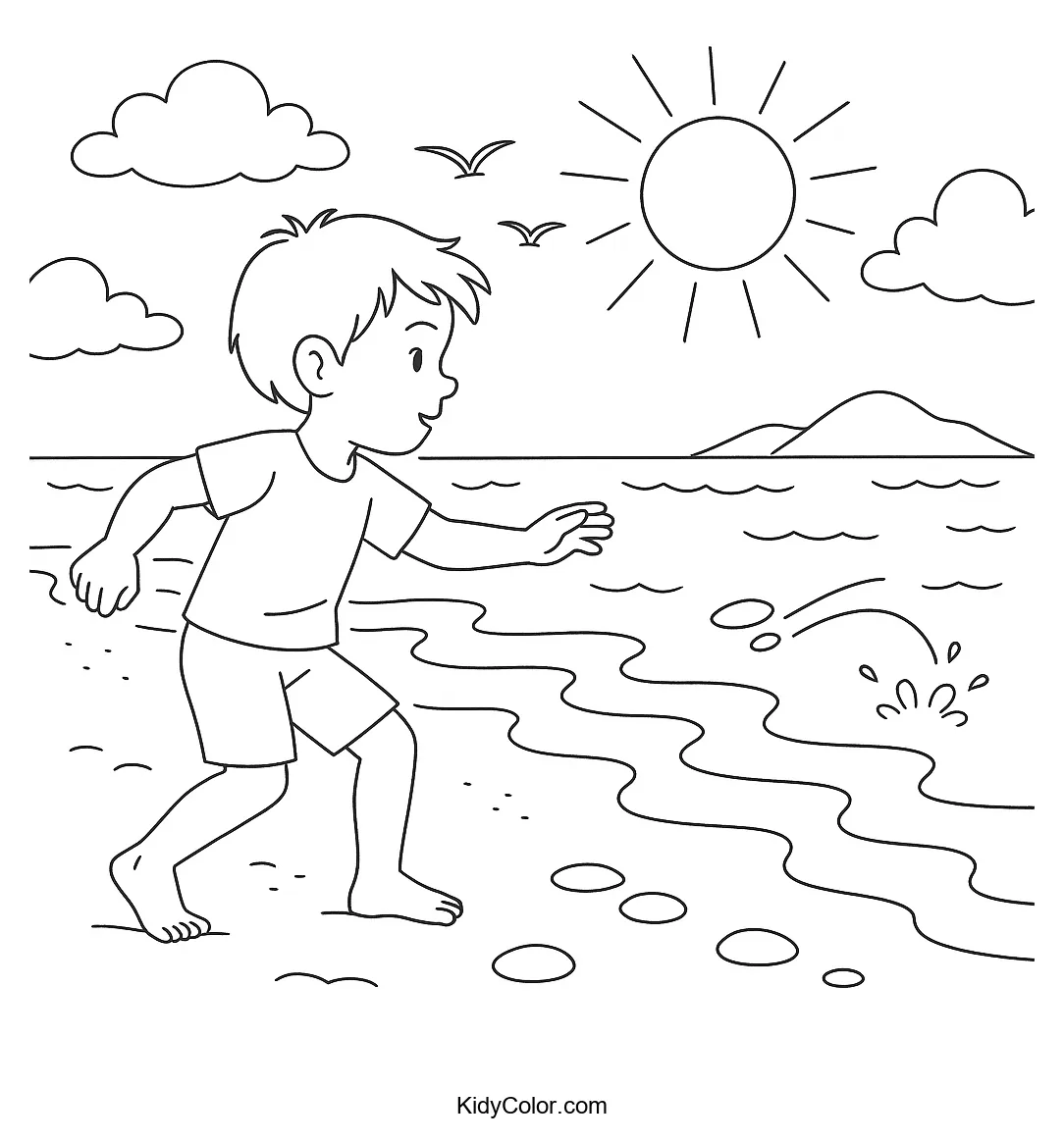Child Skipping Stones By The Beach