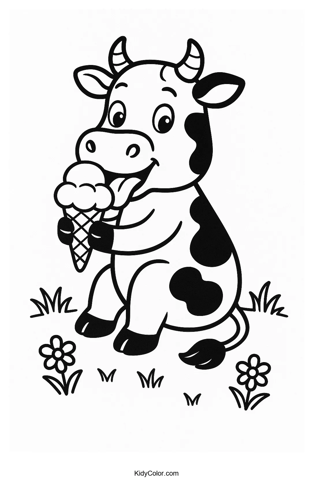 Cow enjoying ice cream coloring page