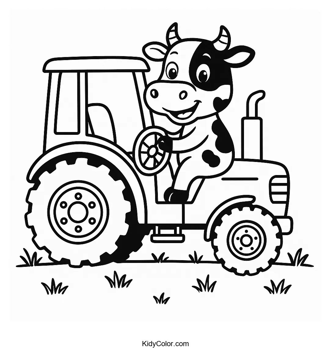 Cow on a tractor in a field