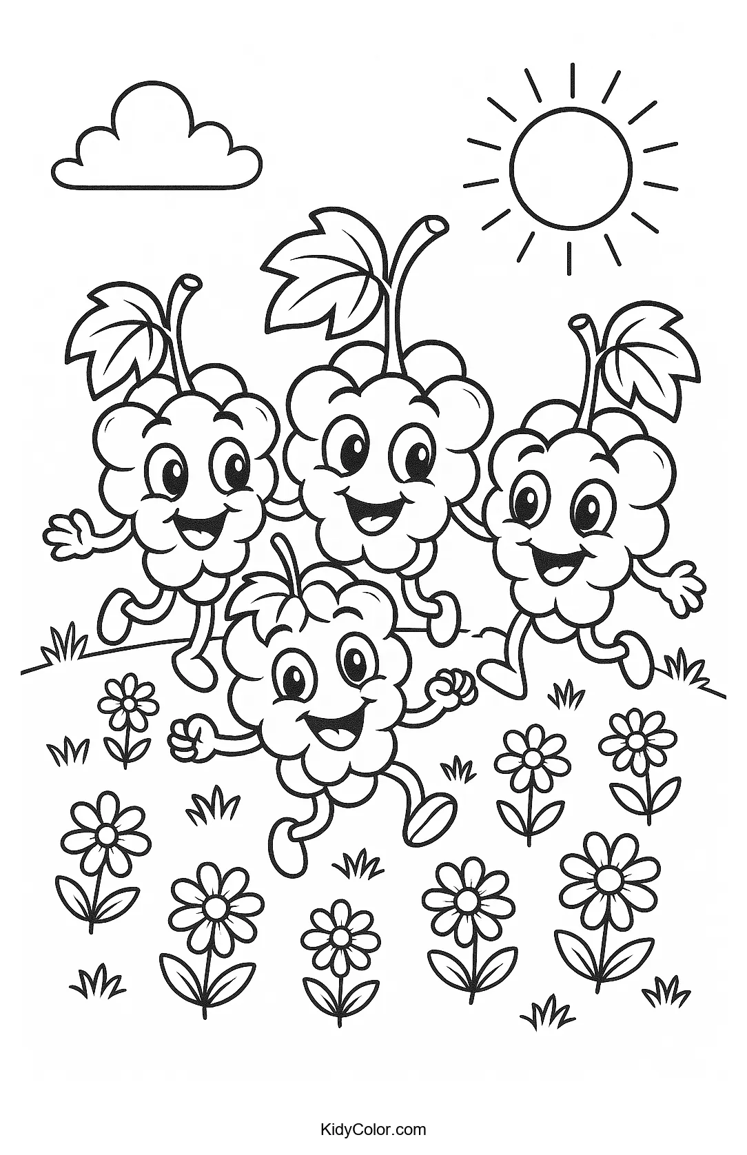 Dancing grapes in a sunny field