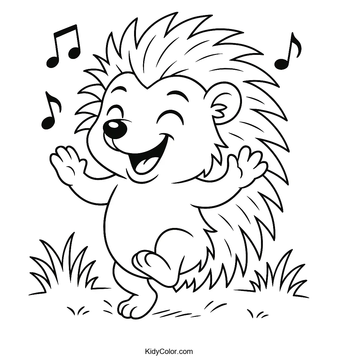 Dancing hedgehog with musical notes