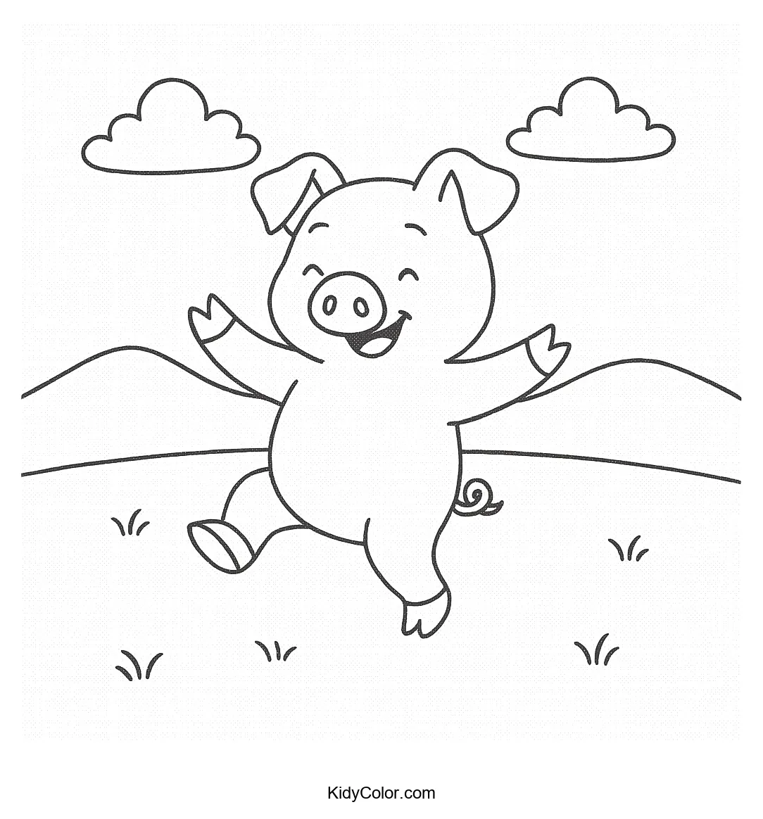 Dancing pig in a grassy meadow.