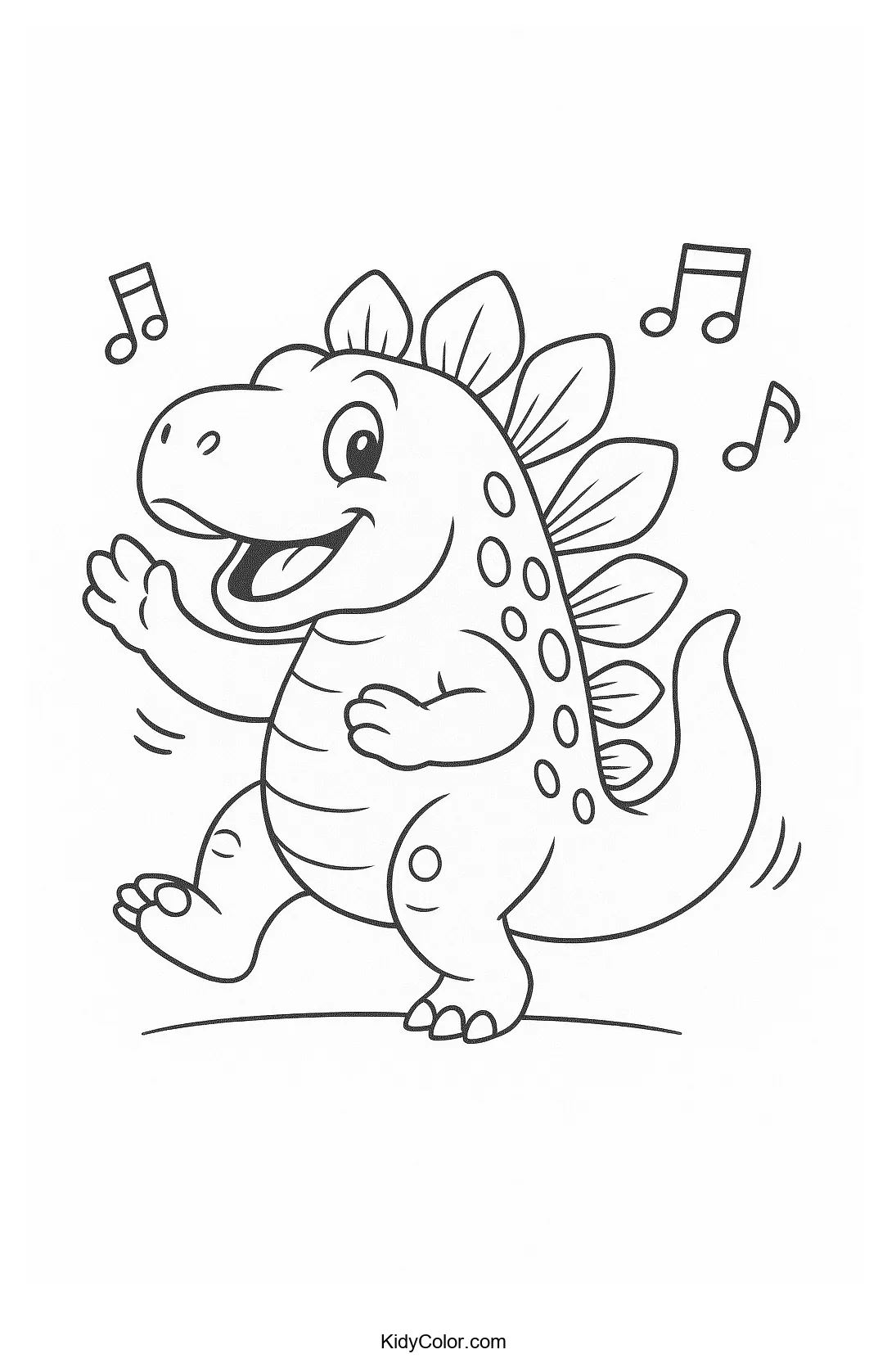 Dancing stegosaurus with musical notes