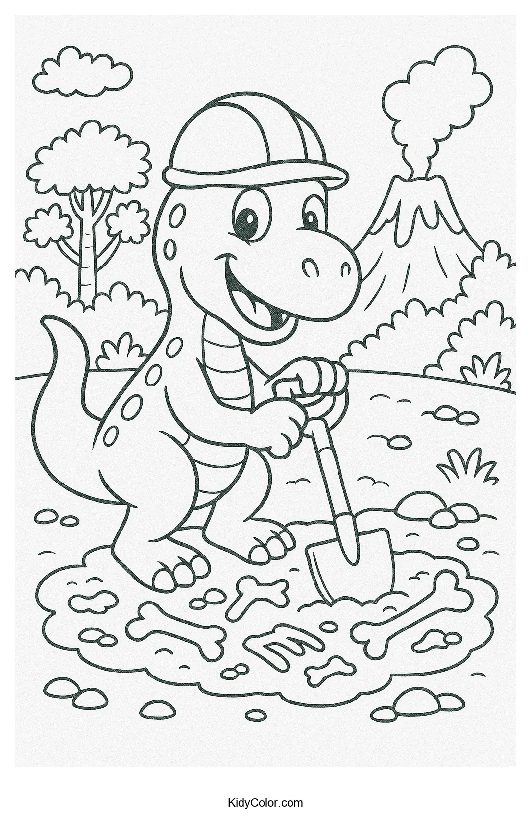 Dinosaur digging in a prehistoric landscape