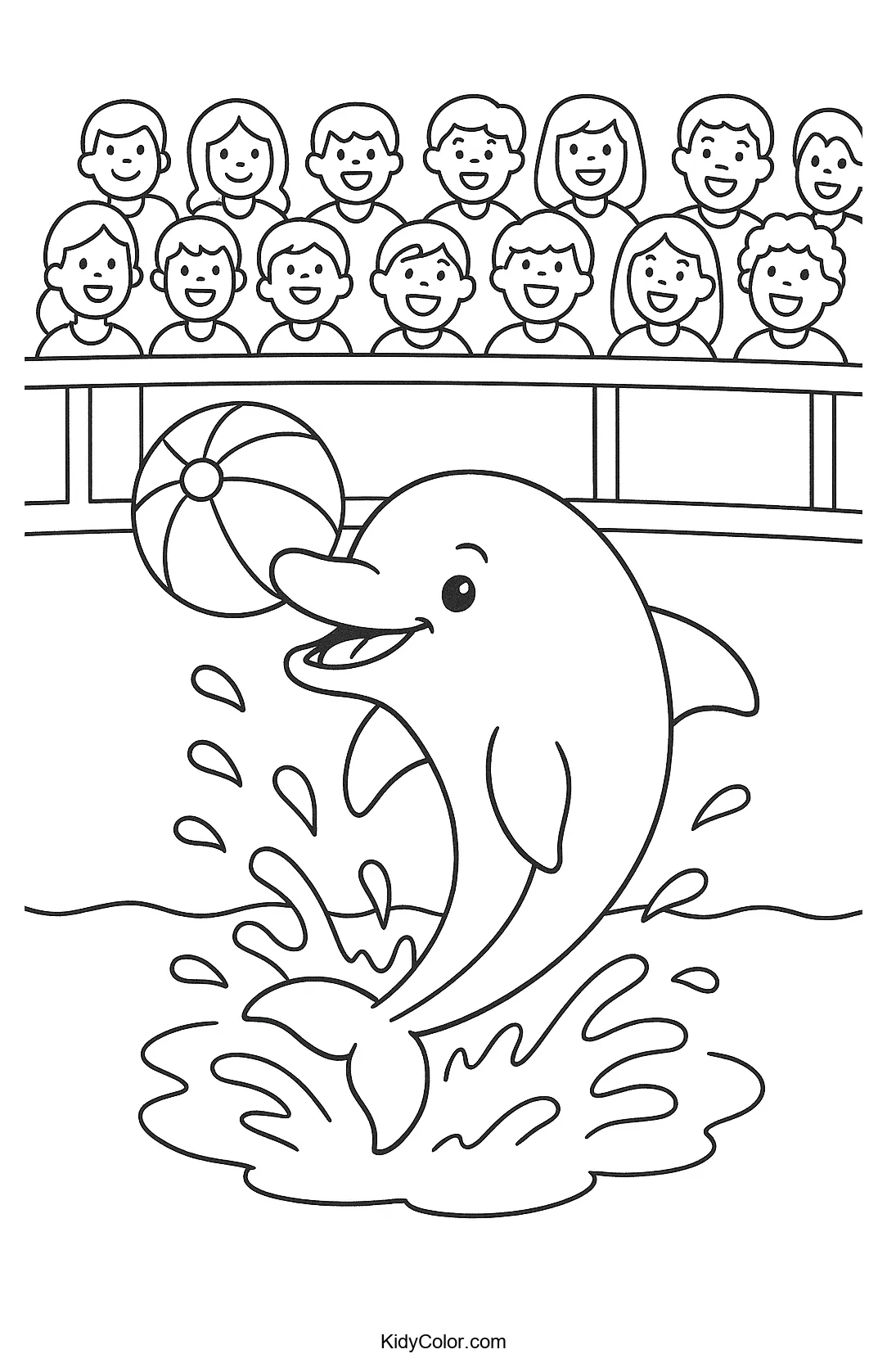 Dolphin performing in show with cheering audience