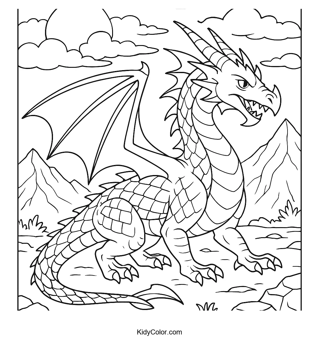Dragon on a mountain landscape