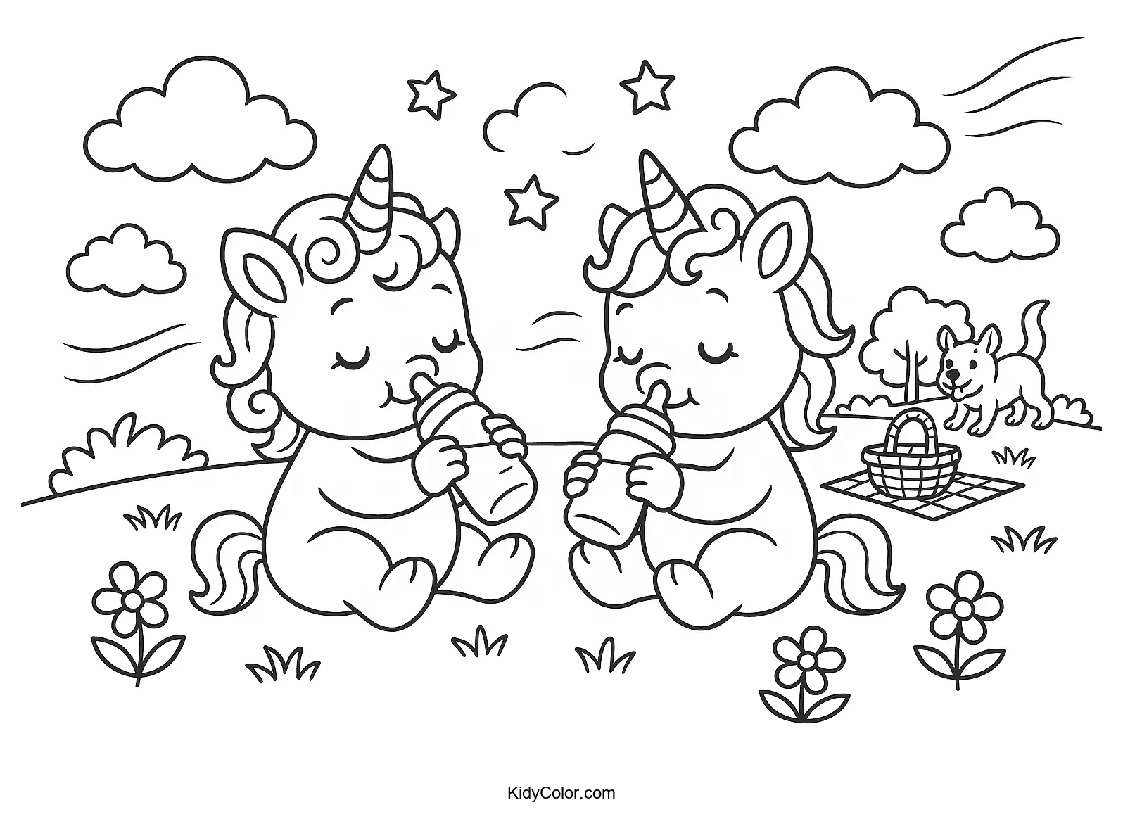 Duchess playing in the meadow coloring page
