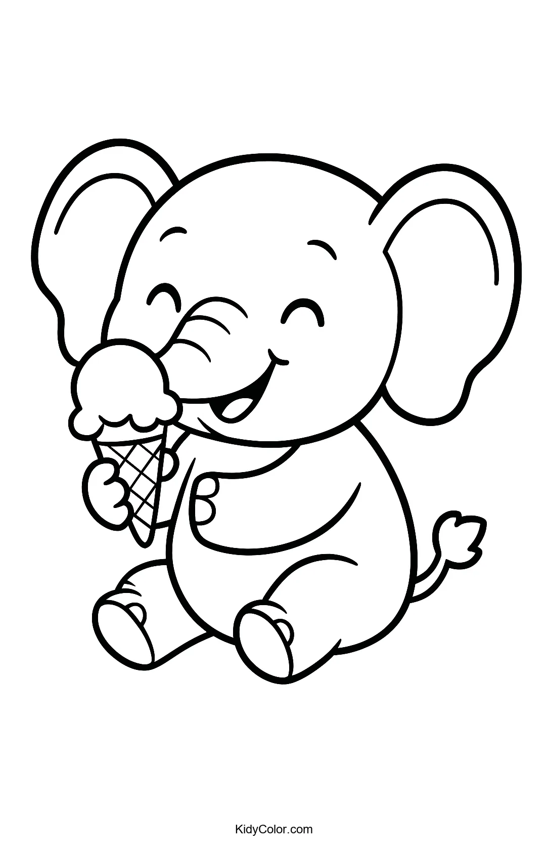 Elephant enjoying an ice cream cone coloring page