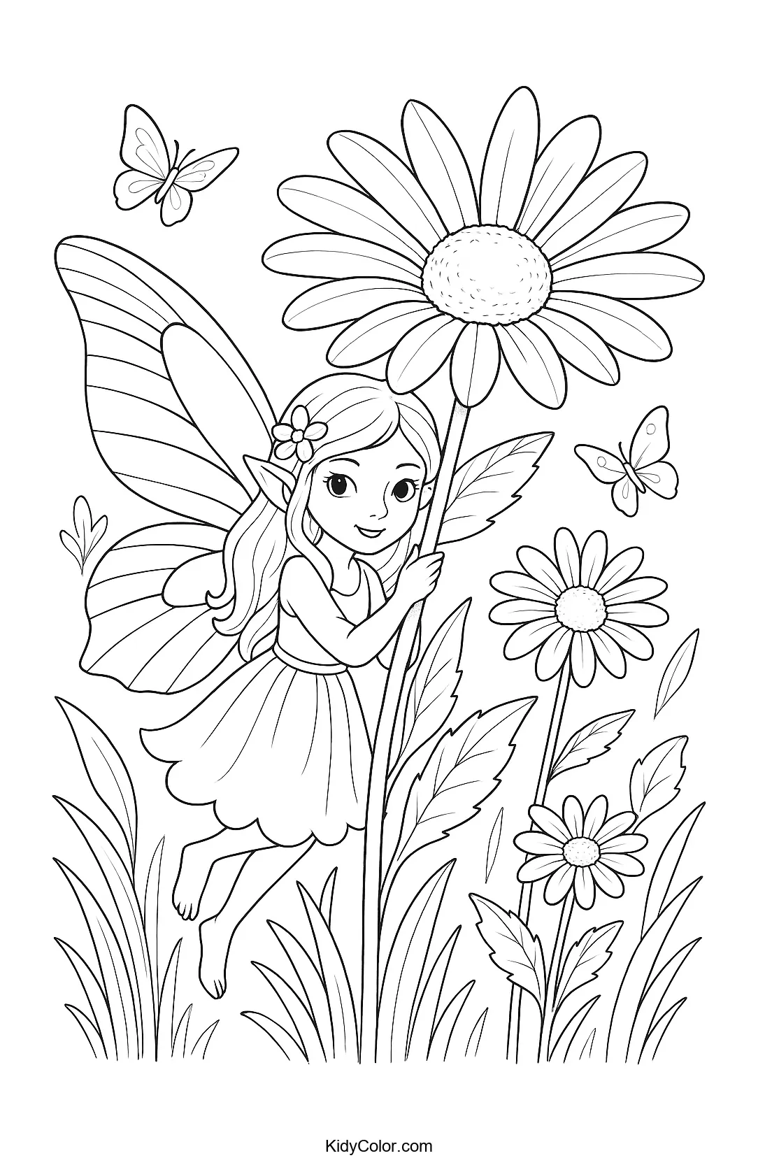 Fairy among daisies and butterflies