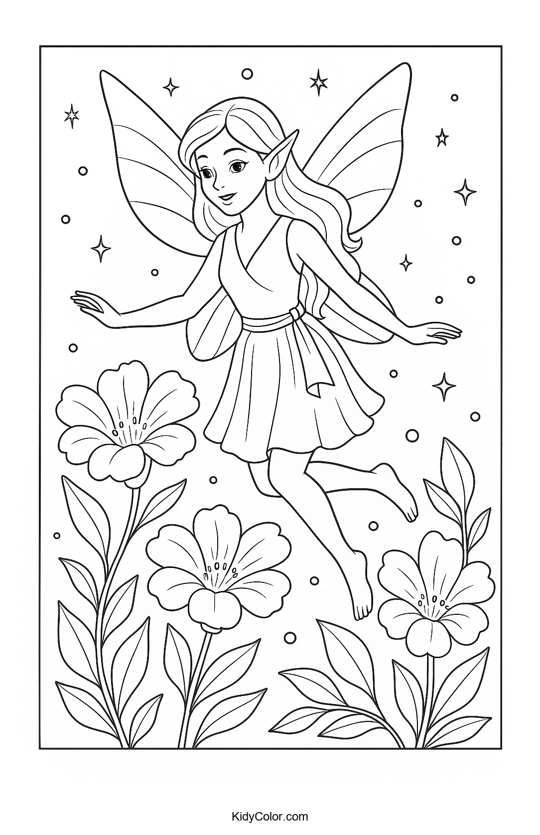 Fairy surrounded by blooming flowers
