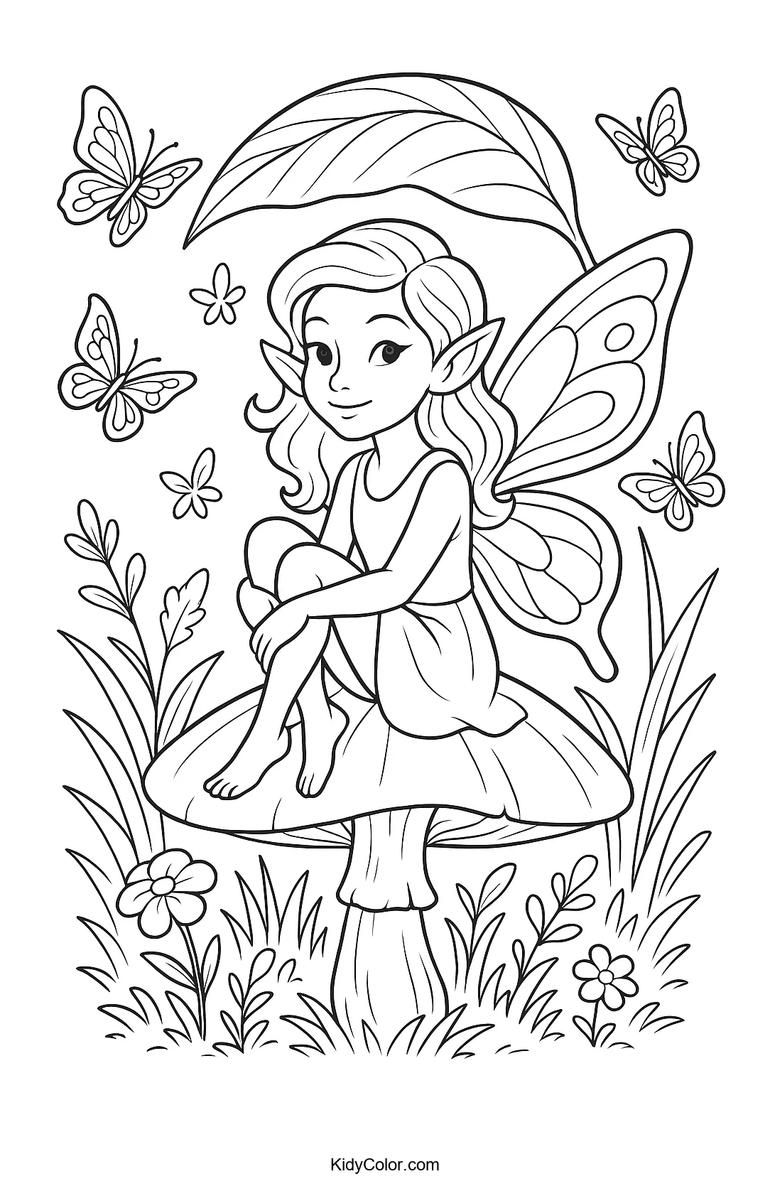 Fairy on mushroom with butterflies