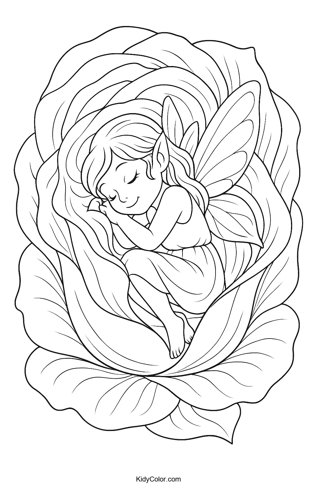 Fairy resting in rose petals