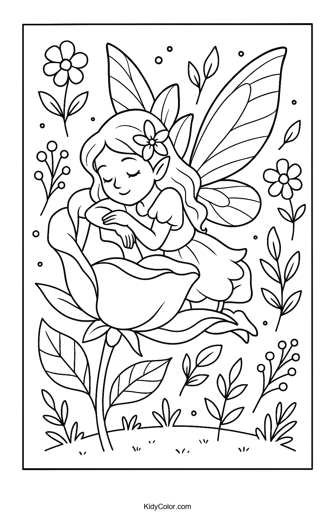 Fairy resting on rose petals
