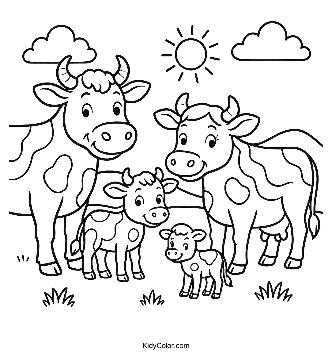 Family of cows in a countryside setting