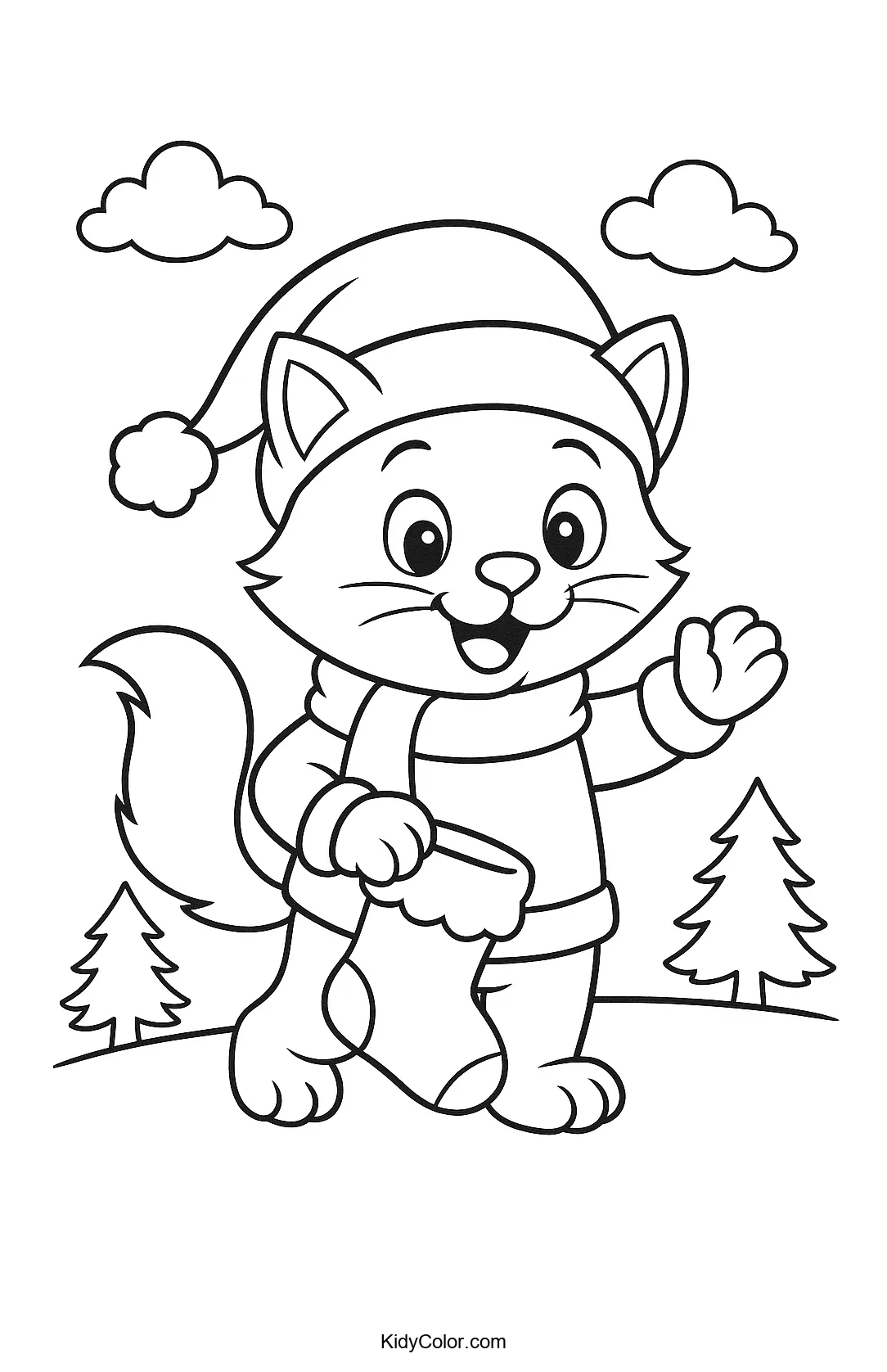 A cat with a Christmas stocking