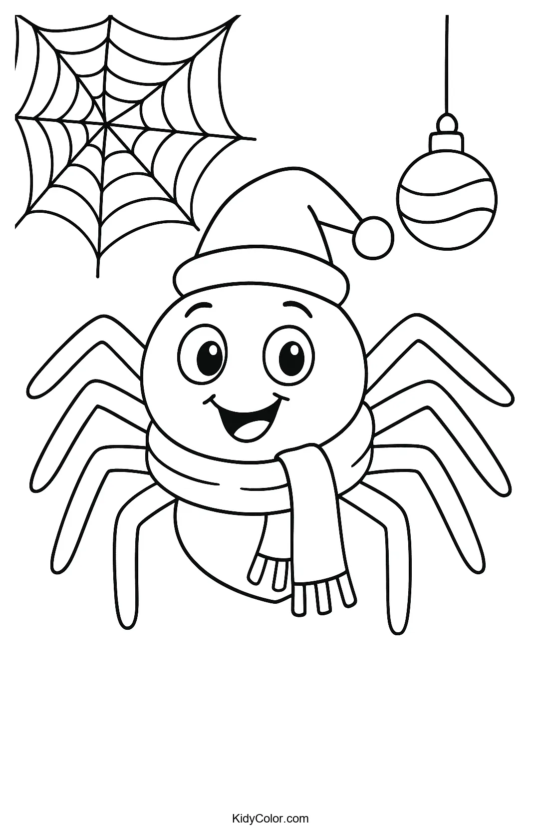 Spider adorned with Christmas decorations.