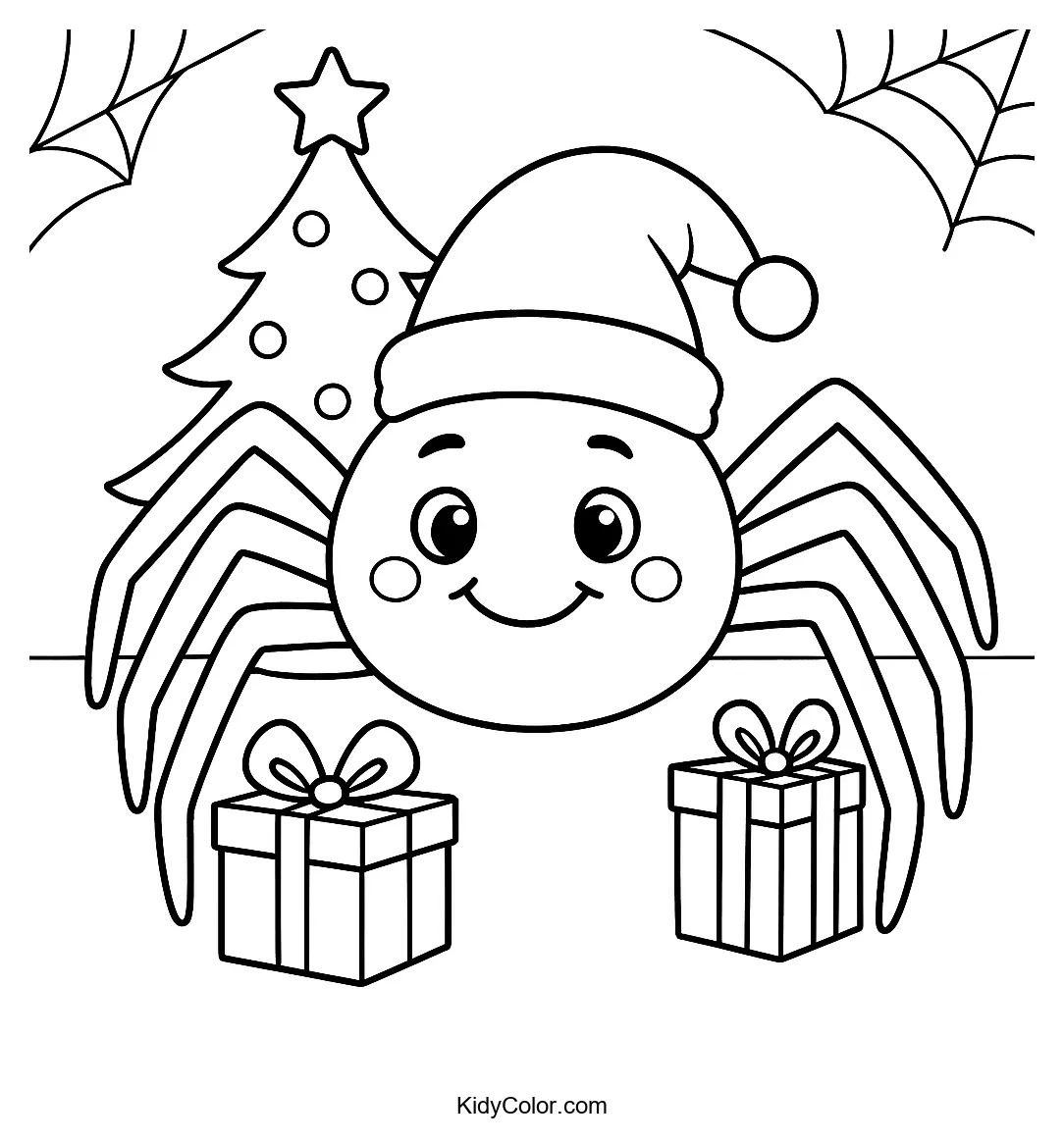 Festive spider with a Christmas tree