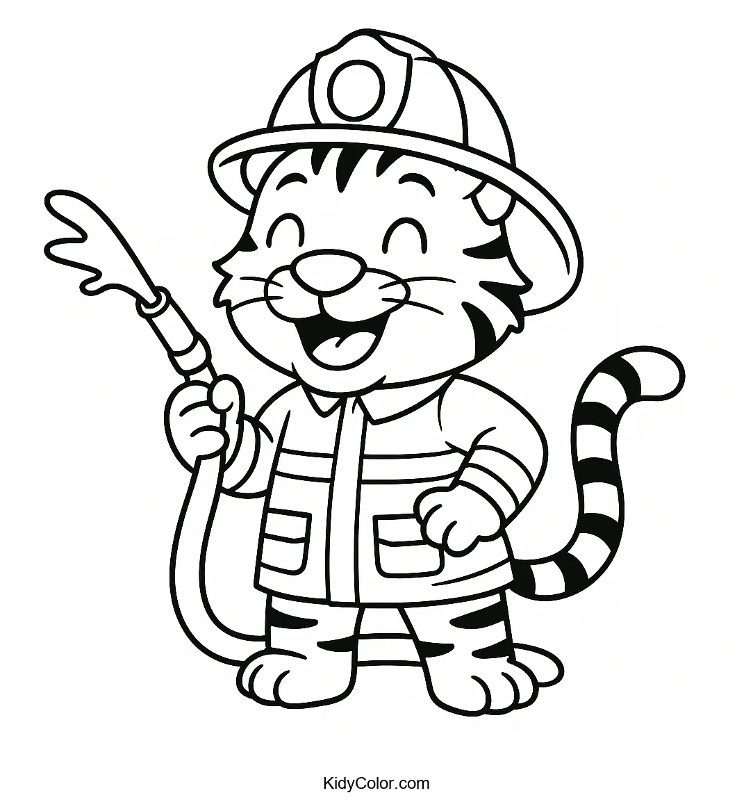 Firefighter Tiger ready for action coloring page