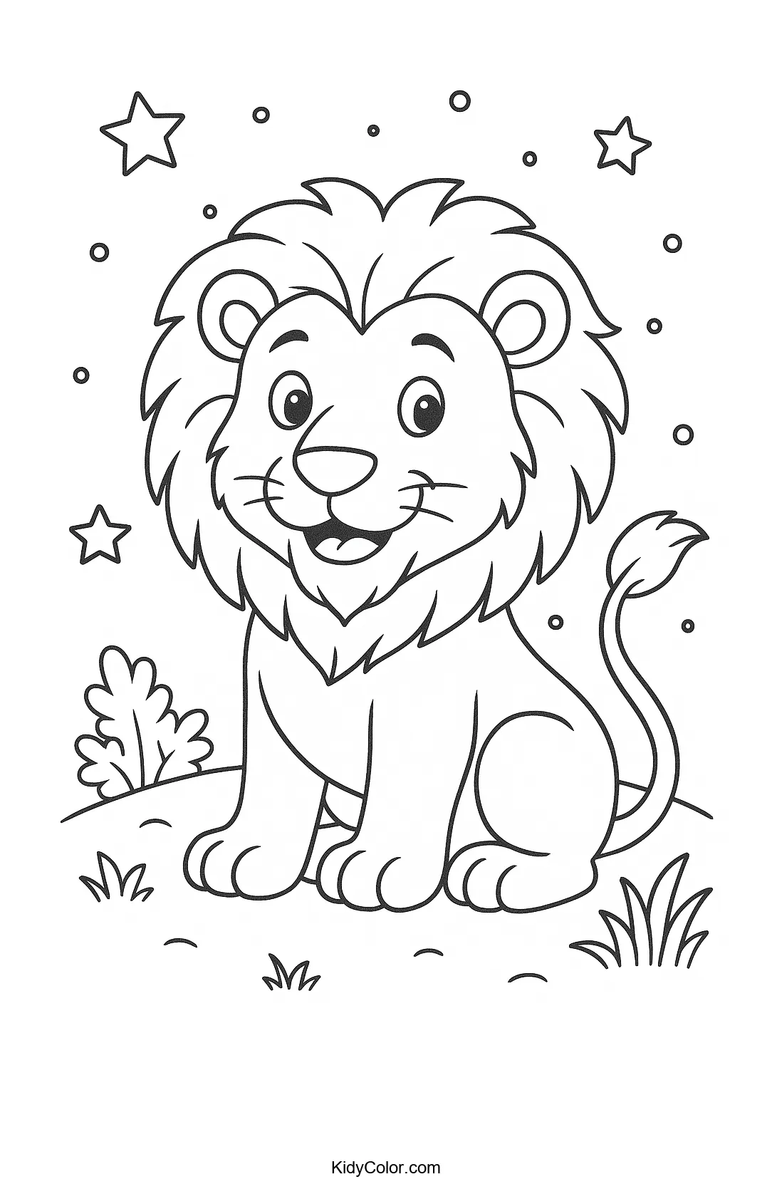 A friendly lion under a starlit sky