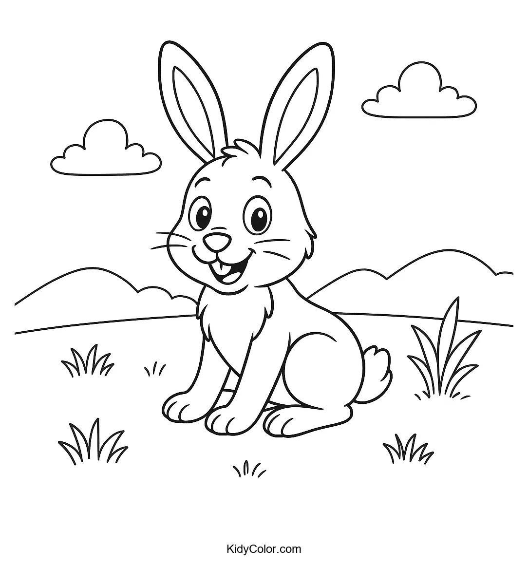 Friendly rabbit in a grassy field coloring page